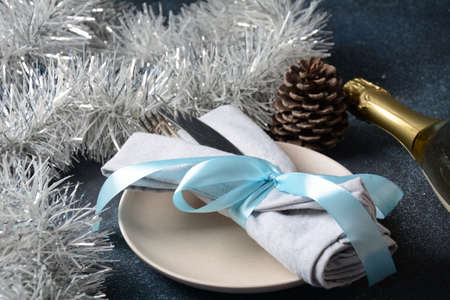Christmas vintage dinner cutlery with decor and napkin