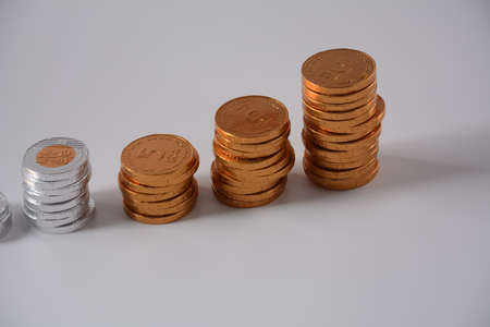 Stack of chocolate shekel coins as a concept for financeの写真素材