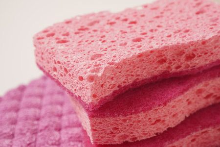 Pink  cleaning sponges and multicolor micro Fiber cleaning clothsの写真素材