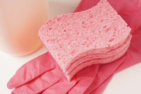 Sponges and rubber cloves for washing dishes and other domestic needs