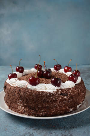 Black forest cake, Schwarzwald pie, dark chocolate and cherry dessert . Black forest cake decorated...