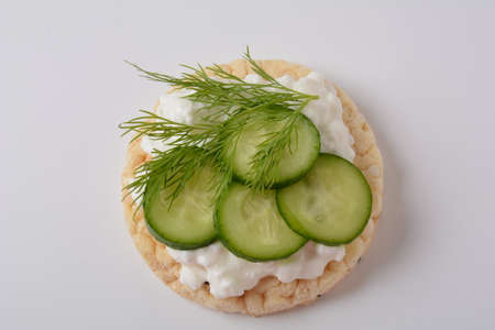 Rice bread Crispy bred  cucumber  slices ,Cottage cheese and fresh dillの写真素材