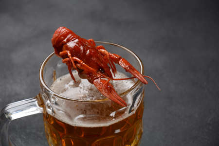 Asian Chinese Food Spicy Crayfish on  a mug of beer.の写真素材