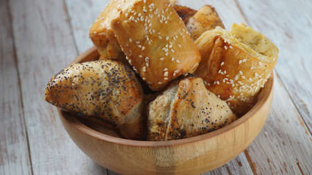 Burekas with cheese and mushrooms, potato. Israeli Savory Pastries.