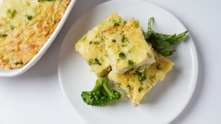 Casserole with cheese and broccoli. Broccoli gratin with melted cheeseの写真素材