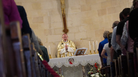 Nazareth, Israel, April 22, 2022 :The interior of St. Joseph Church in the old city of Nazareth in...