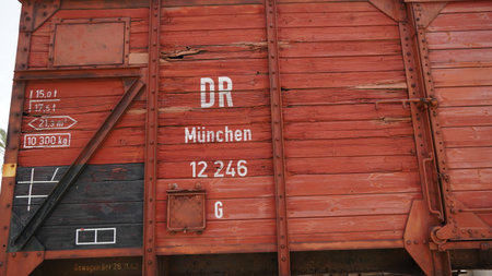 Netanya, Israel - 19 April 2019:Historic, original train wagon used to transport nazi victims into the Auschwitz-Birkenau II concentration camp in Poland. Holocaust Memorialのeditorial素材