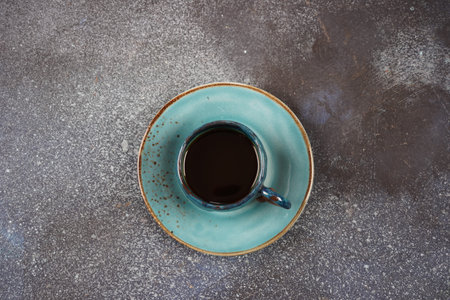Coffee cup on blue table. Coffee concept