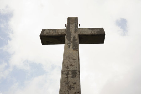 The giant cross on the observation deck at Mount Filerimos. Rhodes Dodecanese. Greeceの写真素材