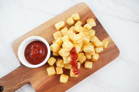 Fried potato - Patatas bravas traditional Spanish potatoes snack tapasの写真素材
