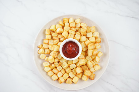 Fried potato - Patatas bravas traditional Spanish potatoes snack tapasの写真素材