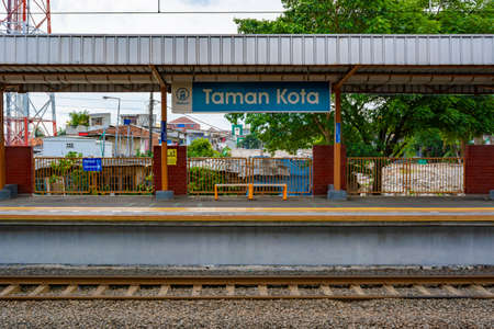 Jakarta, Indonesia - CIRCA April 2020: Empty Taman Kota commuter line railway station in West...