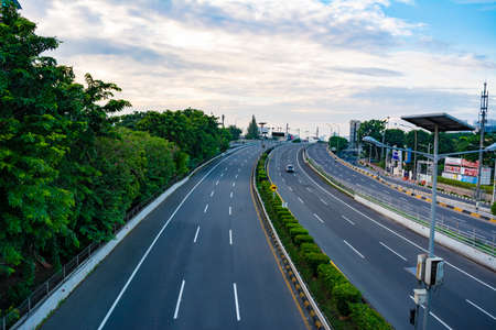 Jakarta, Indonesia - 3rd May 2020: Empty or deserted Letjen S. Parman street in West Jakarta. People have been working from home to avoid covid-19.のeditorial素材