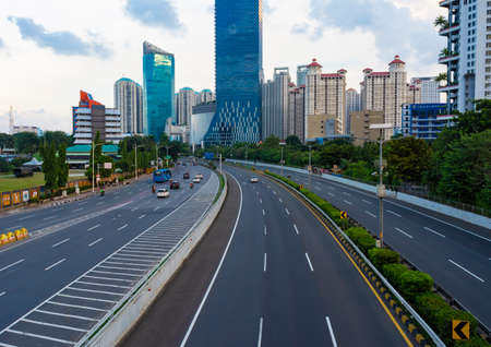 Jakarta, Indonesia - 3rd May 2020: Empty or deserted Letjen S. Parman street in West Jakarta. People have been working from home to avoid covid-19.のeditorial素材