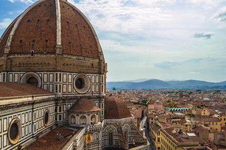 Florence cityscape with the dome of Florence Cathedral Santa Maria del Fiore. The view is from Florence Cathedral (Santa Maria del Fiore) bell tower (Giotto Campanile).の写真素材