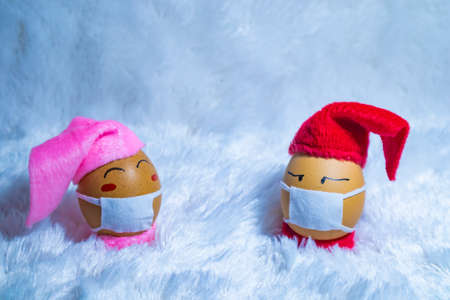 Cute painted eggs to celebrate Christmas in times of covid pandemic. Fun indoor activity with kids.