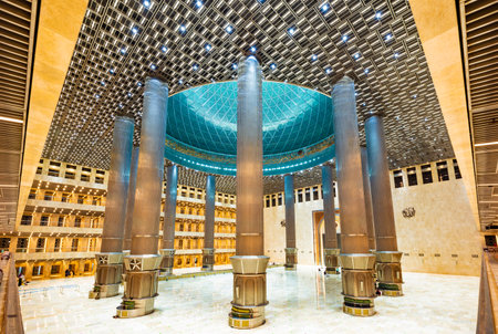 Jakarta, Indonesia - CIRCA June 2021: Interior of the new Istiqlal Mosque in Jakarta, after renovation in the year 2020のeditorial素材