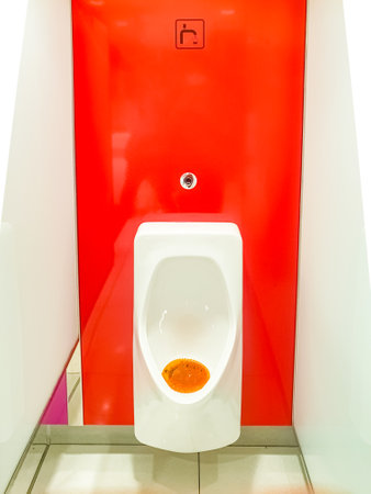 Paris, France - July 2022: Urinal in public restroom in Paris Orly Airporrt