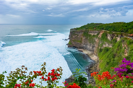 Beautiful scenery of Uluwatu cliff in Bali, Indonesiaの写真素材