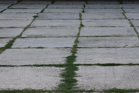 Concrete Parking Lot with Grassの写真素材