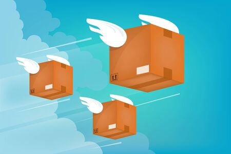 High speed service to sent many products to the customers by air transportationのイラスト素材