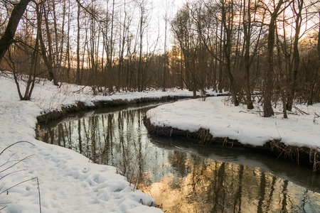 winter river, the sun and snow 2016の写真素材