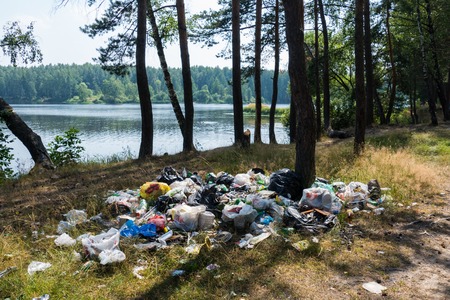 Rubbish in the forest by the lake 12.6.16. Russia river Nerscayの写真素材