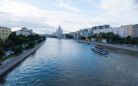Moscow River in the summer in the center, Russiaの写真素材