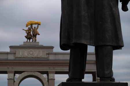 Symbol of a worker and a collective farmer on the vdnh Russia, Moscow ,2019の写真素材