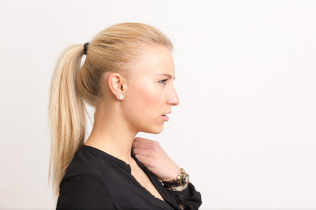 Blond woman profile portraitの写真素材