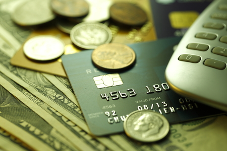 Credit Cards close-up, shot with very shallow depth of field,の写真素材