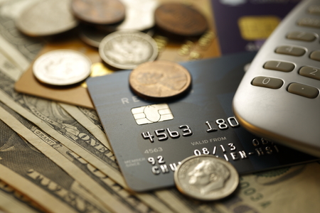 Credit Cards close-up, shot with very shallow depth of field,の写真素材
