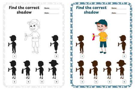 Find the Shadow Game. Little Boy Volunteer Collecting Trashのイラスト素材