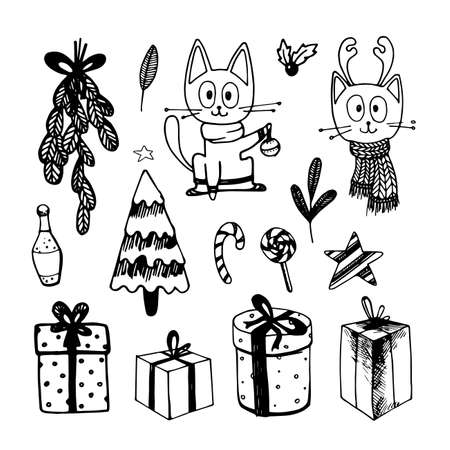 Christmas doodles set with elements for holidays designのイラスト素材
