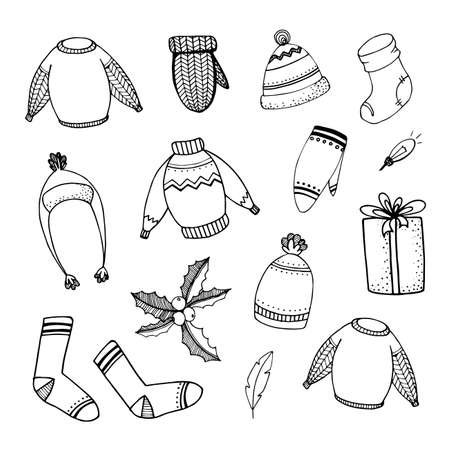 Christmas doodles set with elements for holidays designのイラスト素材