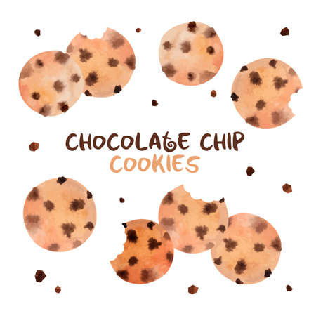 Watercolor tasty cookies with chocolate chipsのイラスト素材