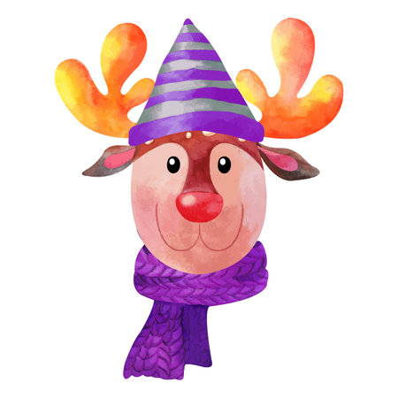 Watercolor cute deer character with colorful hornsのイラスト素材