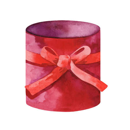 Watercolor painting of gift box with a bowのイラスト素材