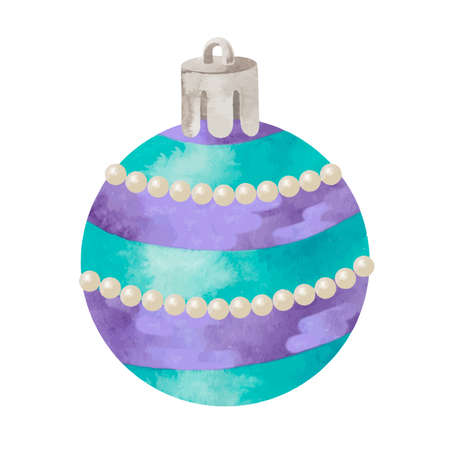 Watercolor colorful and festive Christmas ball decorationのイラスト素材