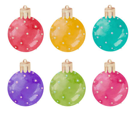 Watercolor colorful and festive Christmas ball decorationのイラスト素材