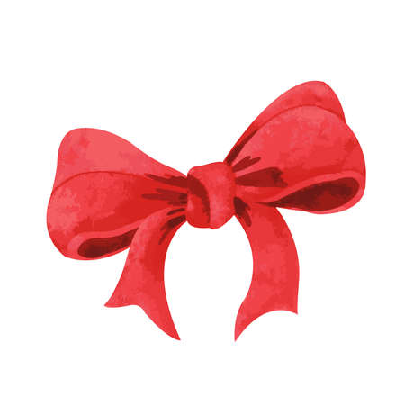 Watercolor red bow for decoration, presents, hait style on white background
