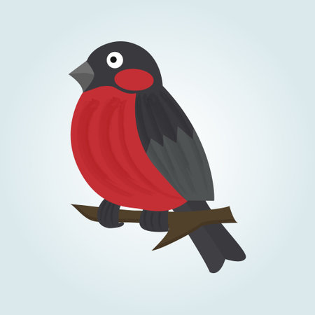 Vector cute bullfinch on a tree branch. Vector element for greeting card or christmas celebration bannerのイラスト素材