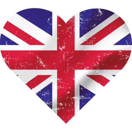United Kingdom Flag in heart shape grunge vintage. British Flag Heart. Vector flag, symbol.のイラスト素材
