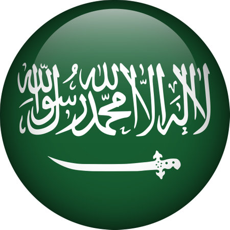 Saudi Arabia flag button. Round flag of Saudi Arabia. Vector flag, symbol. Colors and proportion correctly.のイラスト素材