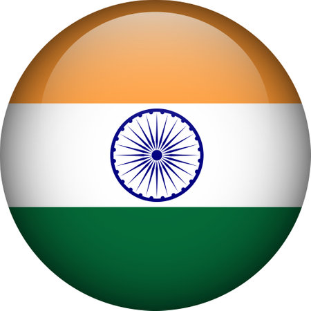 India flag button. Emblem of India. Vector flag, symbol. Colors and proportion correctly.のイラスト素材