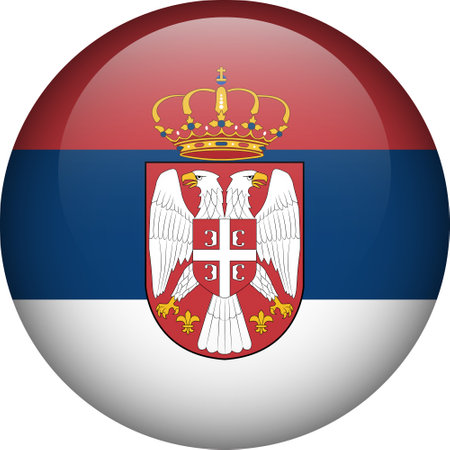 Serbia flag button. Round flag of Serbia. Vector flag, symbol. Colors and proportion correctly.のイラスト素材