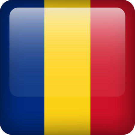Romania flag button. Square emblem of Romania. Vector Romanian flag, symbol. Colors correctly.のイラスト素材