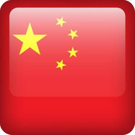China flag button. Square emblem of China. Vector Chinese flag, symbol. Colors correctly.のイラスト素材