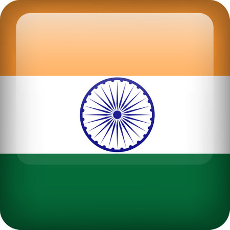 India flag button. Square emblem of India. Vector Indian flag, symbol. Colors correctly.のイラスト素材