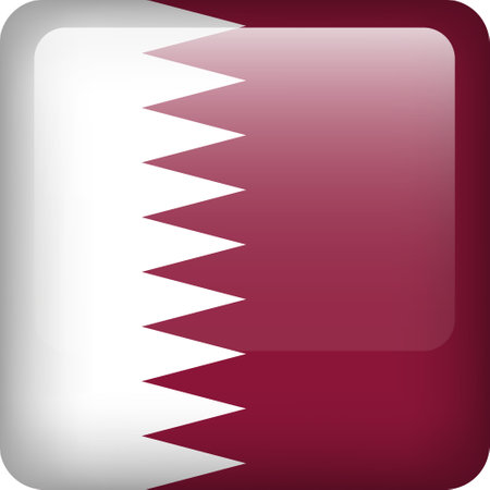 3d vector Qatar flag glossy button. Qatari national emblem. Square icon with flag of Qatarのイラスト素材
